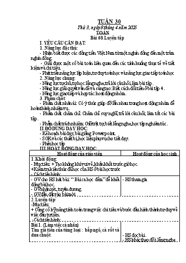 Giáo án Toán + Tiếng Việt 3 (Kết nối tri thức) - Tuần 30 - Năm học 2024-2025